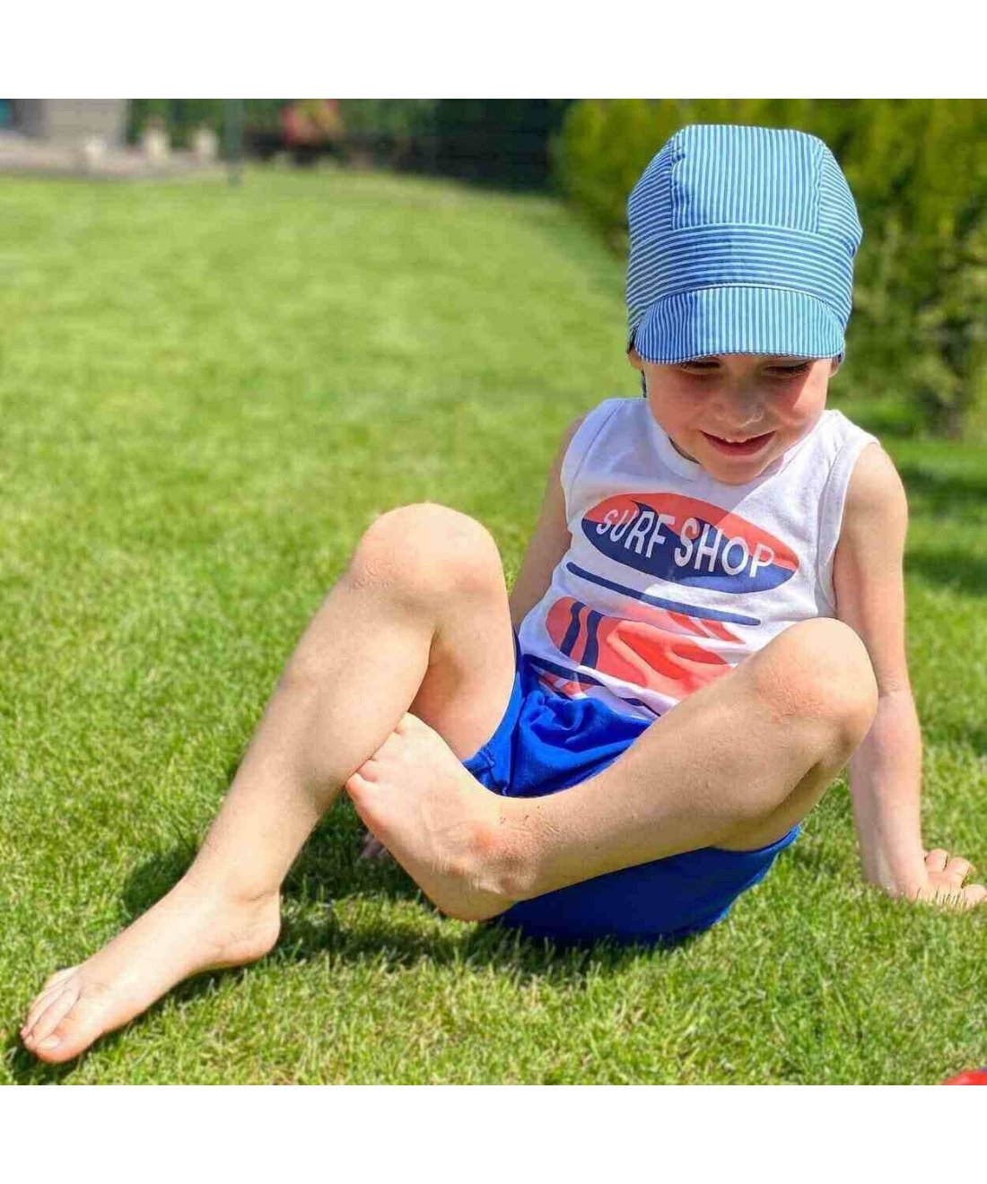 Vaikiška skarelė su kaklo apsauga (prailgintom ausim) Blue