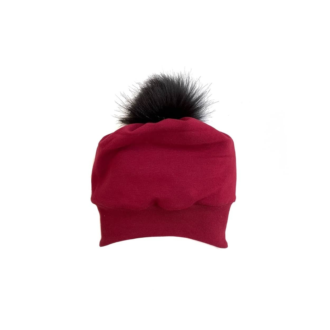 POMPOM kepurė su kailiniu bumbulu (Bordo)