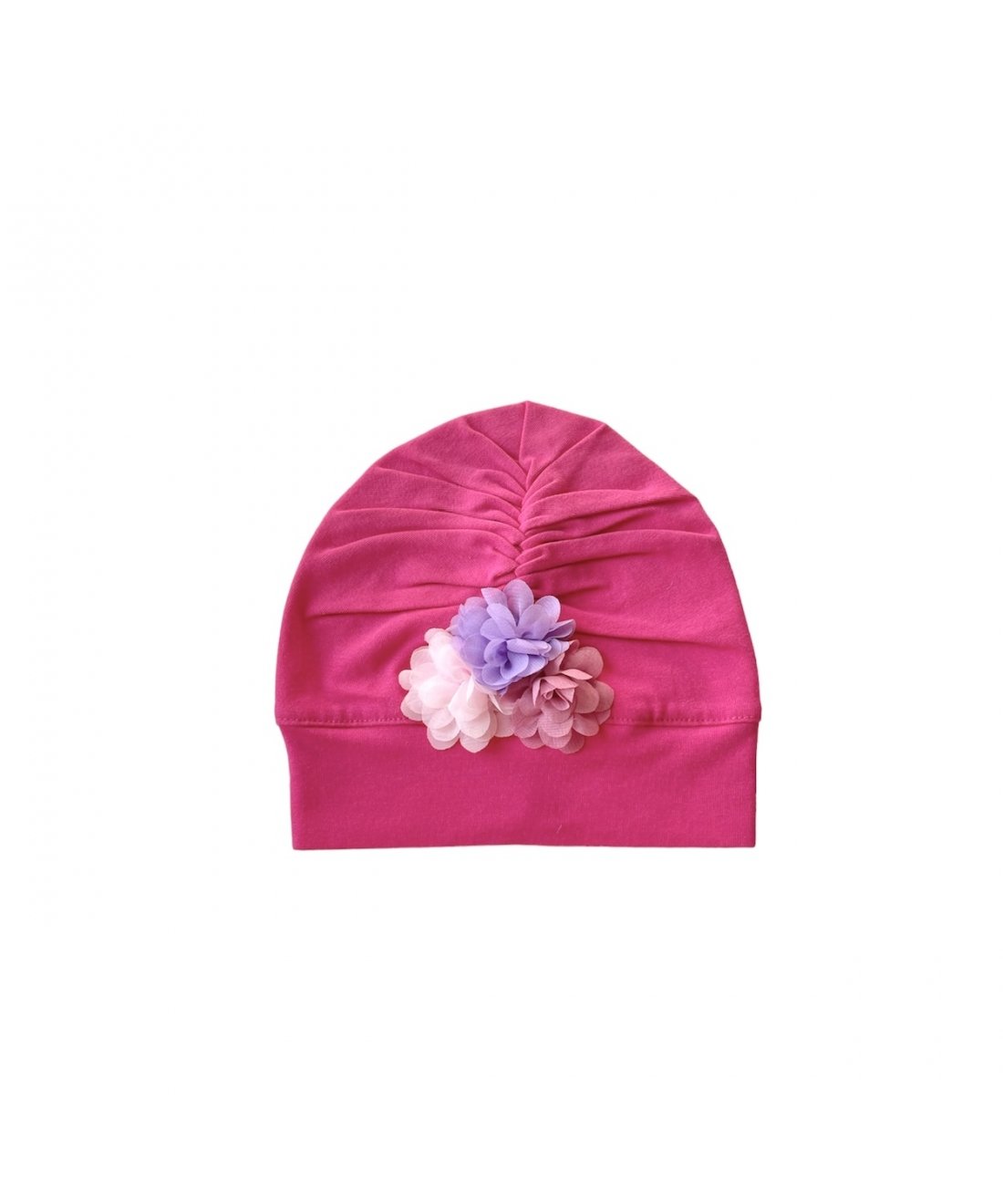 Turban kepurė su gėlėmis fuksija