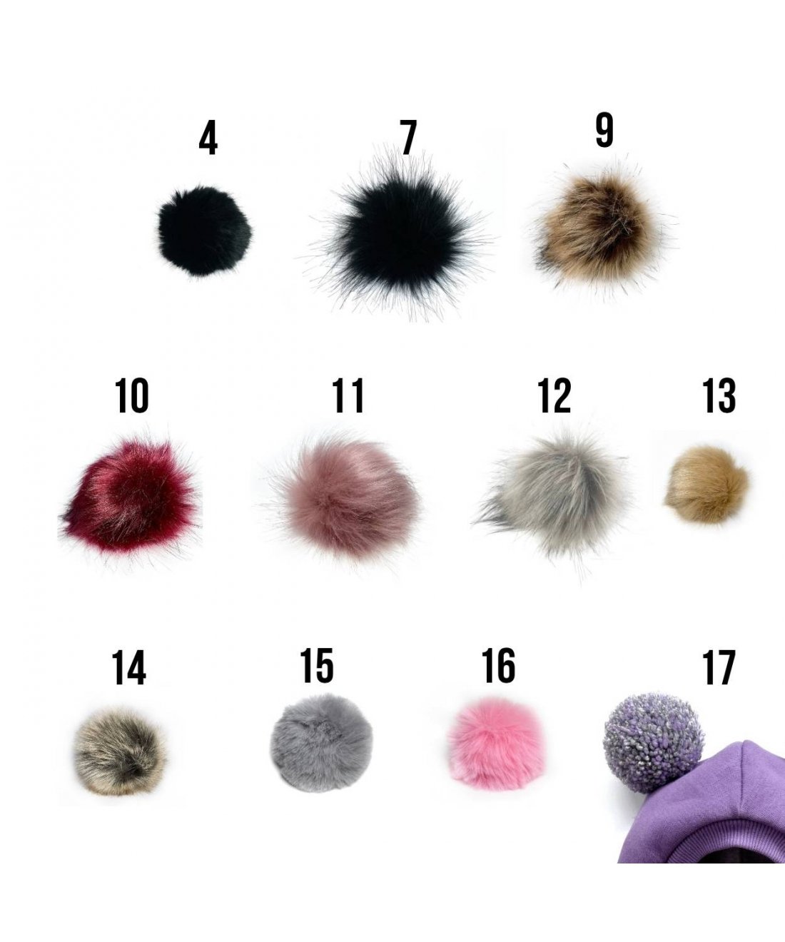 Žieminis šalmukas su kailiniais bumbulais (Violetinis)