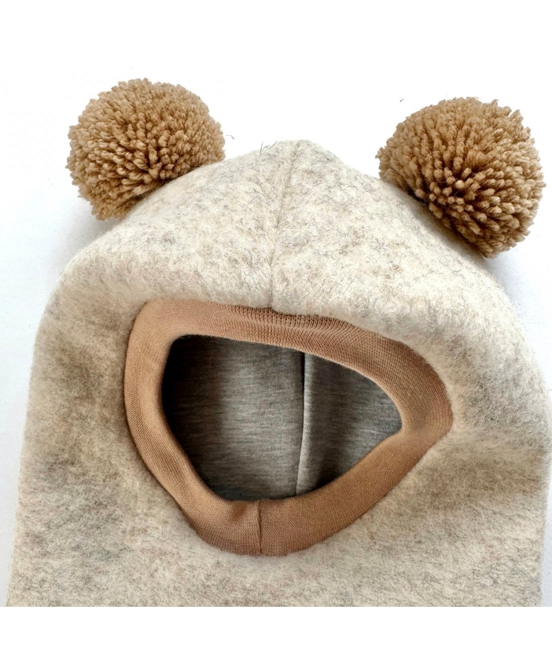 2POMPOM žieminis vilnos šalmukas vaikams smėlio spalvos