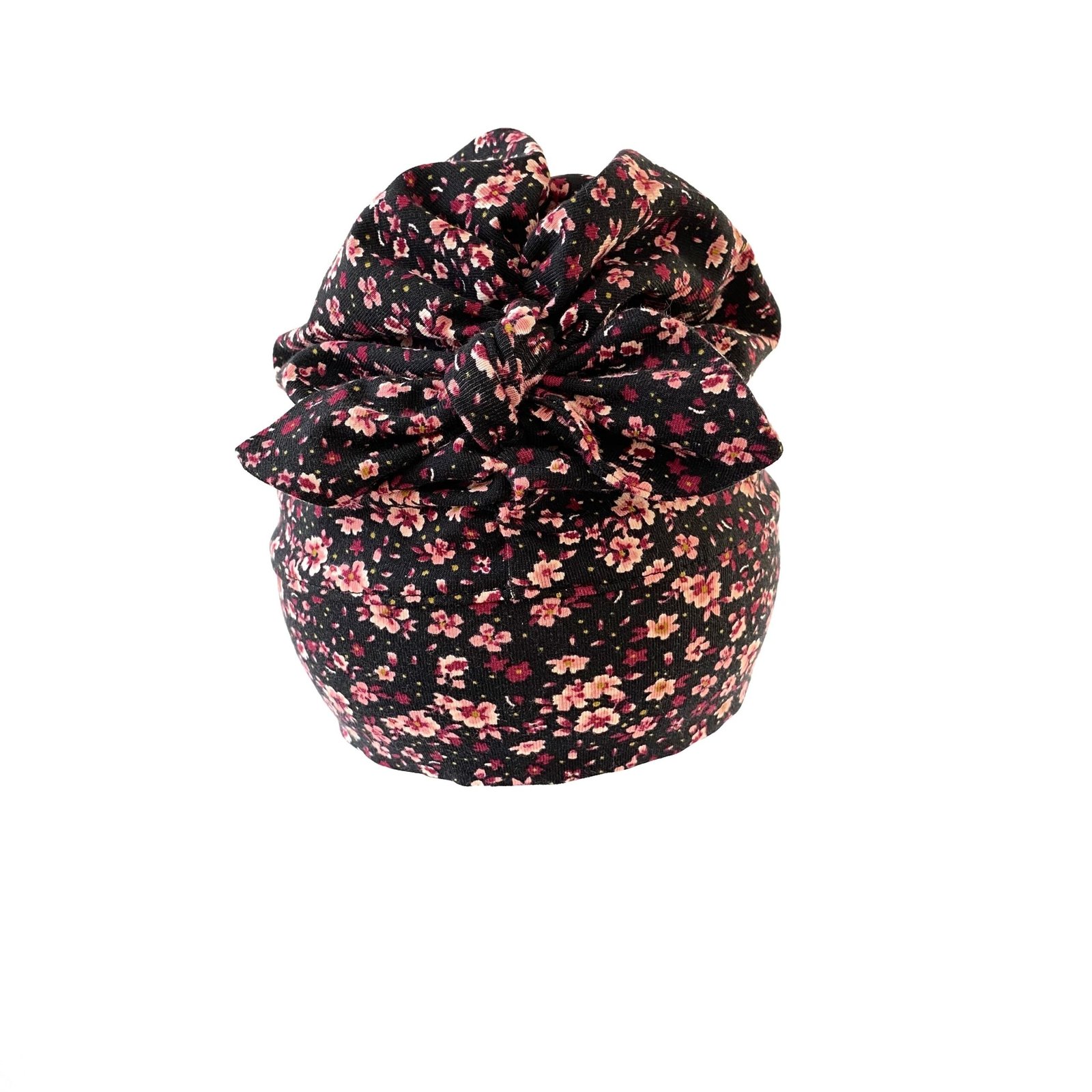 Turban kepurė su kaspinėliu (Juoda su gėlėm)