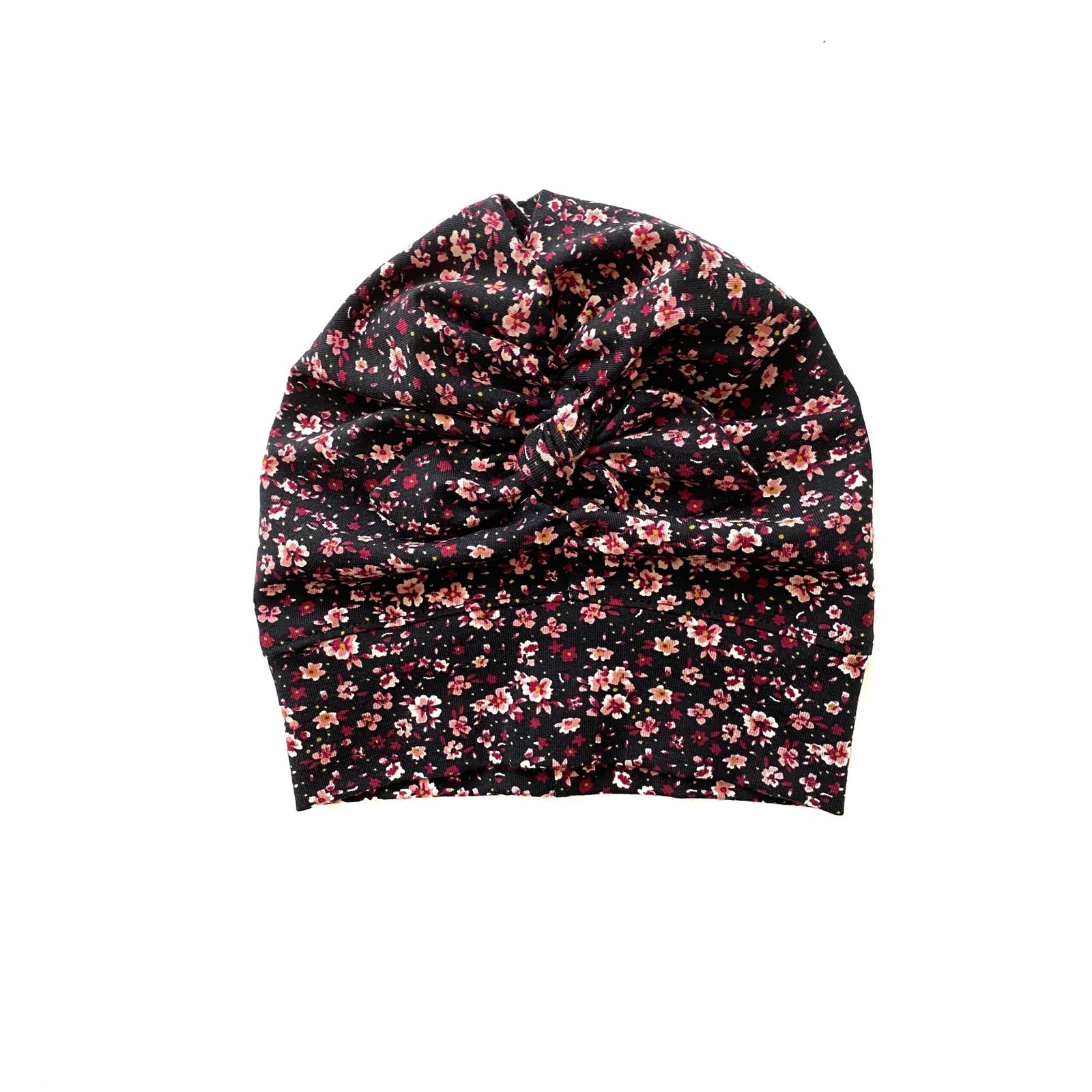 Turban kepurė su kaspinėliu (Juoda su gėlėm)