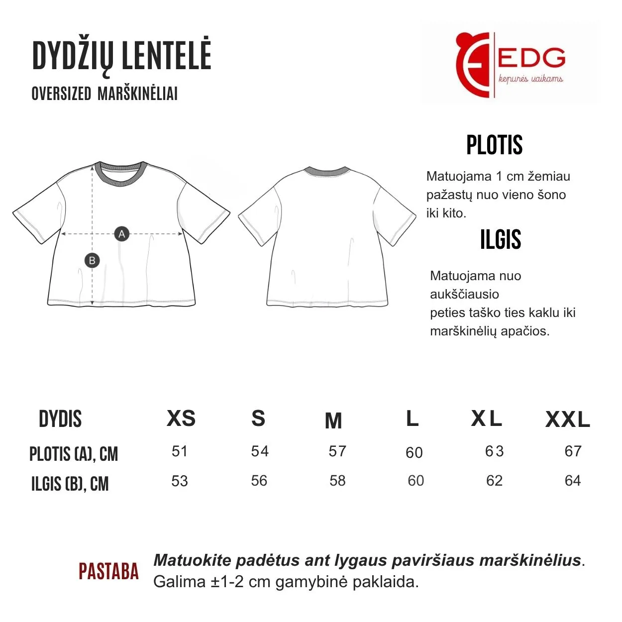 Oversized marškinėlių moterims ir paauglėms dydžių lentelė