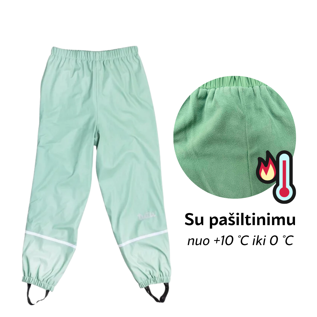 TUTU neperšlampamos pašiltintos lietaus kelnės su guma – mėtinė