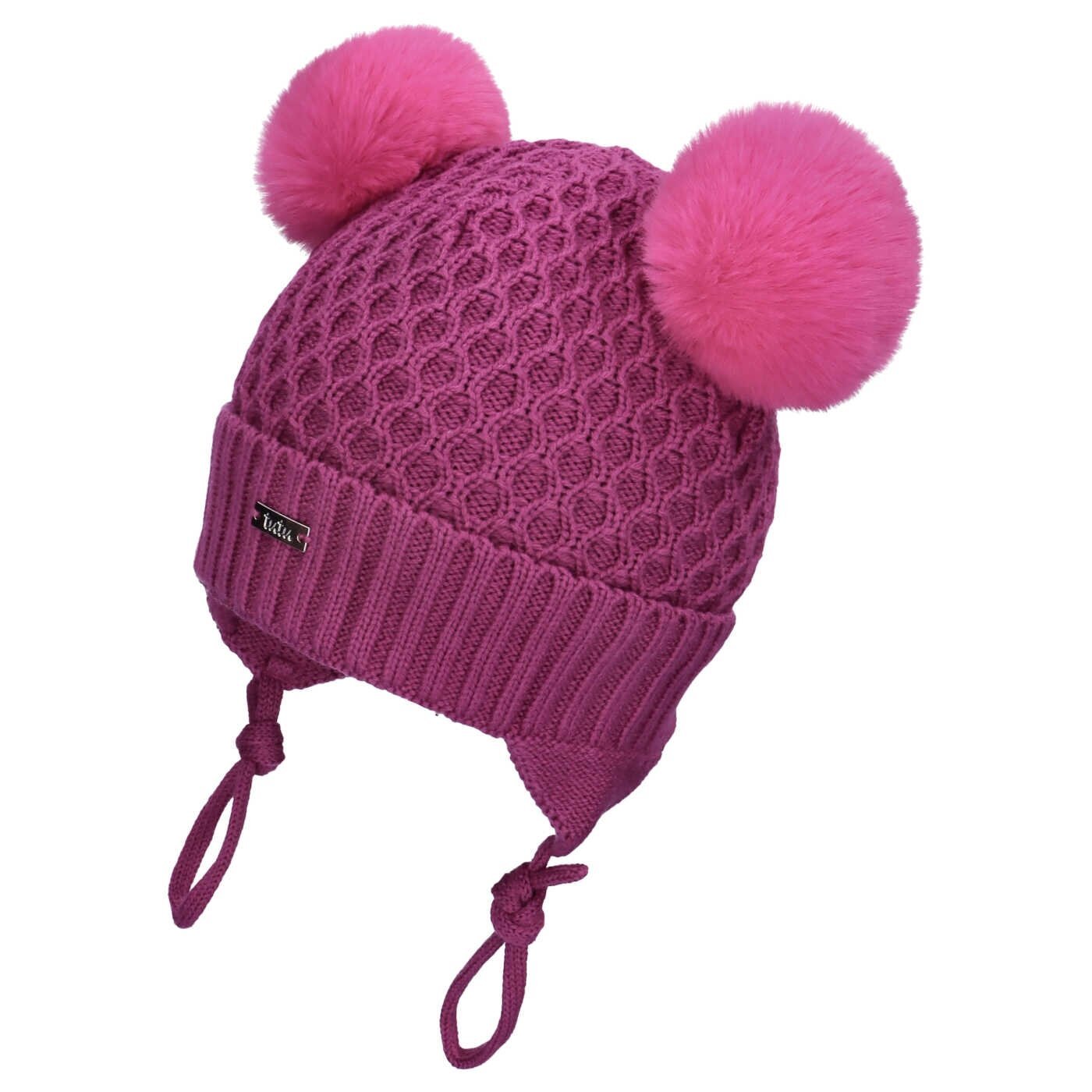 TuTu merino vilnos kepurė su raišteliais, strong pink